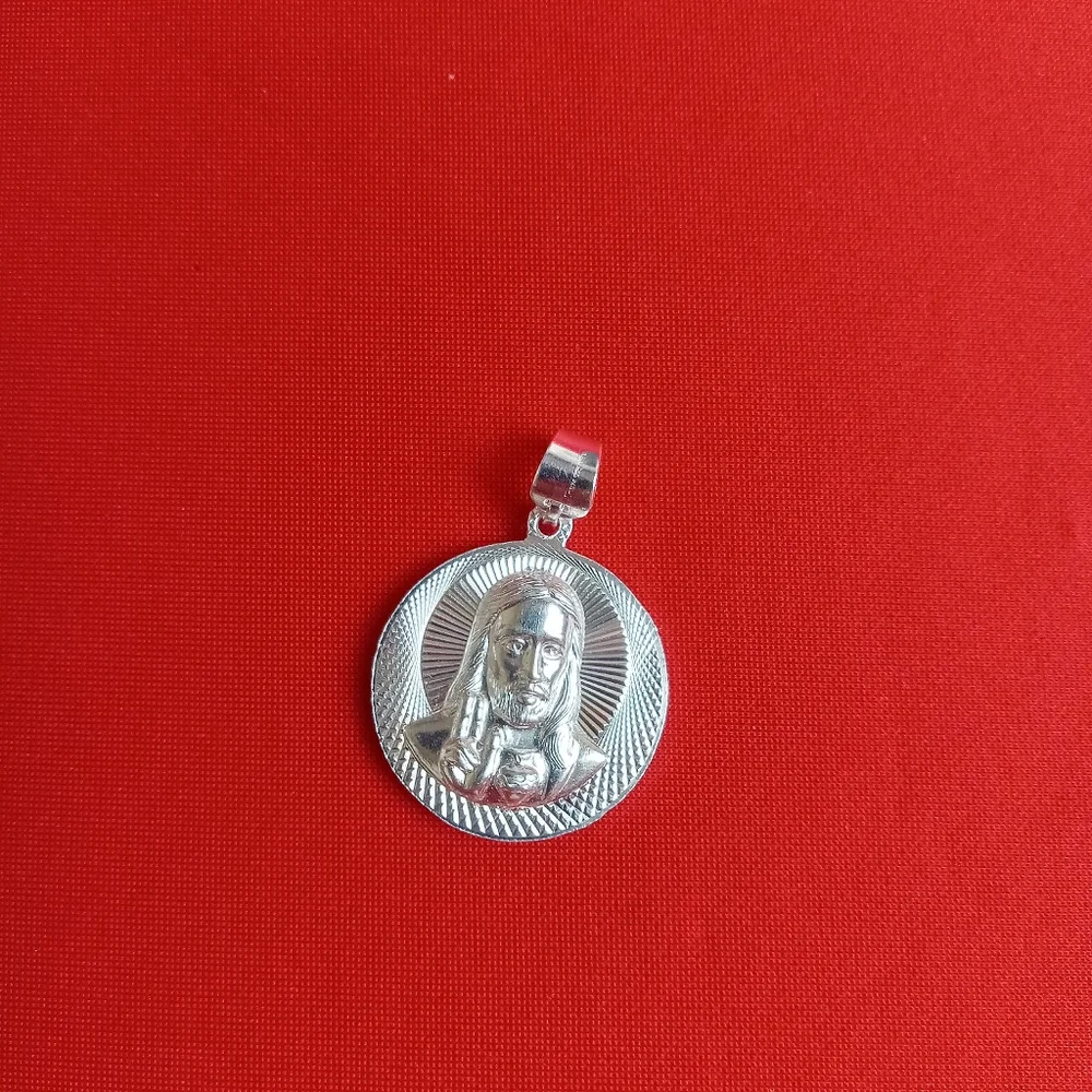 925 Sterling‎ Silver Double Sided Pendant jesus/Virgin Guadalupe Charm Necklace